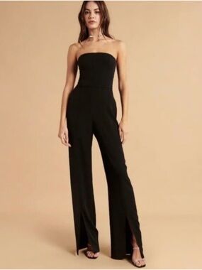 Abercrombie & Fitch Black Strapless Super Wide-Leg Formal Business Chic Jumpsuit